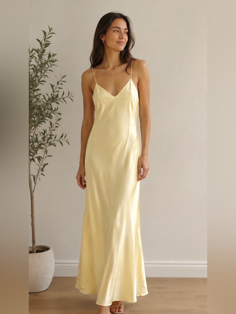 Zara Light Yellow Satin Slip Dress- NWT